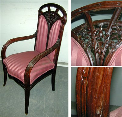 Lot 140 - Art Nouveau Style Upholstered Mahogany Armchair