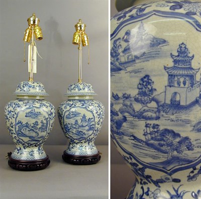 Lot 416 - Pair of Blue and White Crackle Glaze Porcelain...