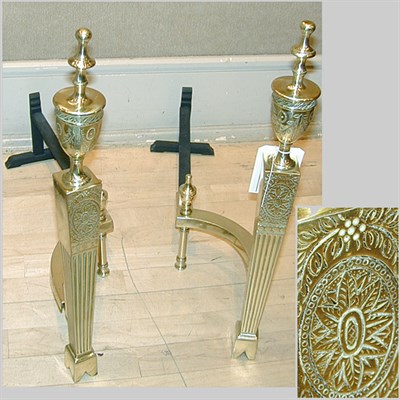 Lot 419 - Pair of George III Style Brass Andirons