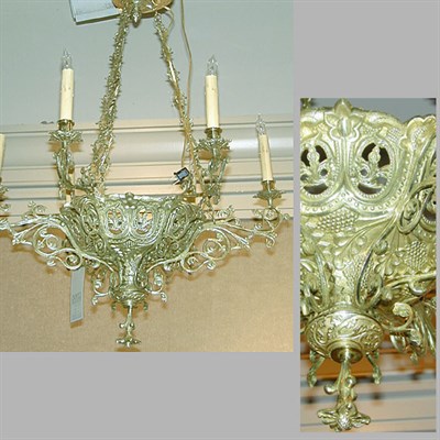 Lot 388 - Gothic Revival Gilt-Metal Six-Light Chandelier