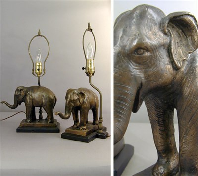 Lot 115 - Pair of Patinated-Metal Elephant-Form Lamps