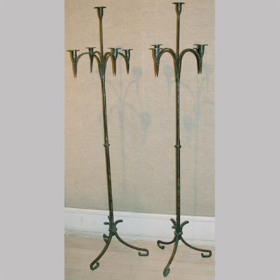 Lot 346 - Pair of Wrought Iron Five-Light Torcheres With...