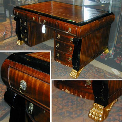 Lot 137 - Empire Style Leather Inset Ebonized Mahogany...