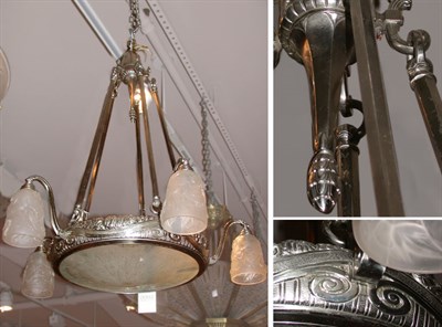 Lot 137 - Art Deco Chrome and Glass Five-Light...