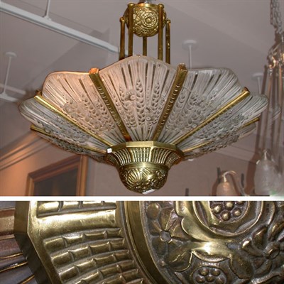 Lot 138 - Art Deco Gilt-Bronze and Glass Chandelier The...