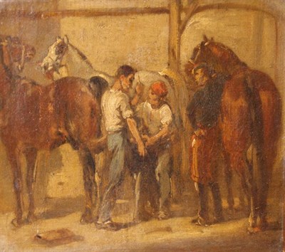 Lot 1045 - French School 19th Century At the Stables Oil...
