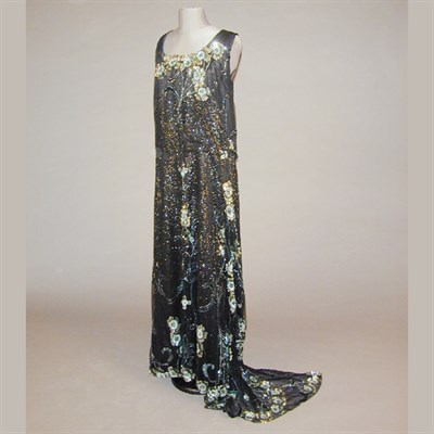 Lot 108 - Iridescent Sequined Black Evening Gown French,...