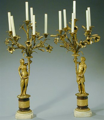 Lot 475 - Pair of Louis XVI Style Gilt-Bronze Six-Light...