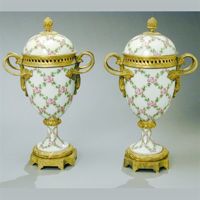 Lot 339 - Pair of Gilt-Bronze Mounted Sevres Style...