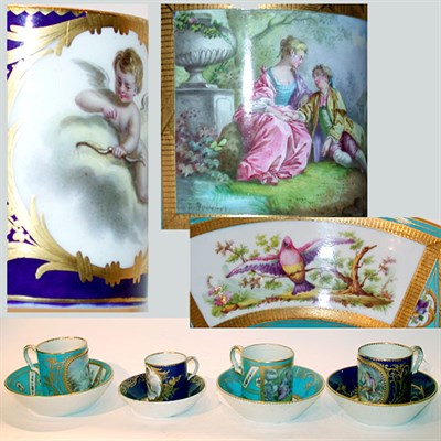 Lot 477 - Group of Four Sevres Style Porcelain Cups and...