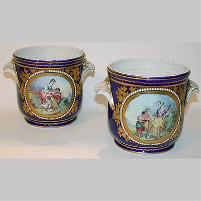 Lot 476 - Pair of Sevres Style Porcelain Cachepots Each...