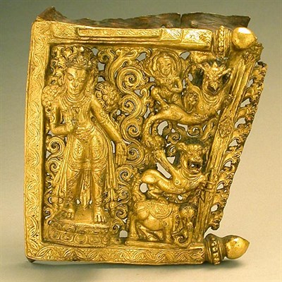Lot 246 - Tibetan Gilt Copper Repousse Aureole Fragment...