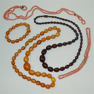 Lot 310 - Group of Coral and Amber Bead Necklaces 1920s...