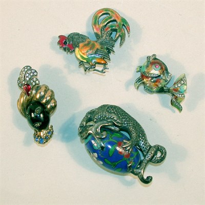 Lot 357 - Group of Four Figural Pins 1940s Comprising a...