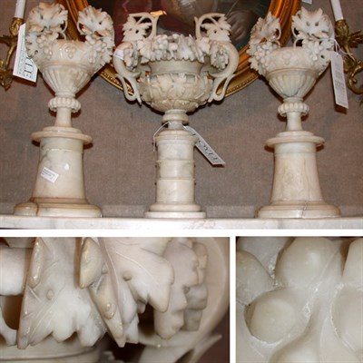 Lot 391 - Carved Alabaster Garniture Comprising a tall...