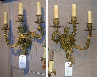 Lot 366 - Pair of Louis XV Style Gilt-Metal Three-Light...