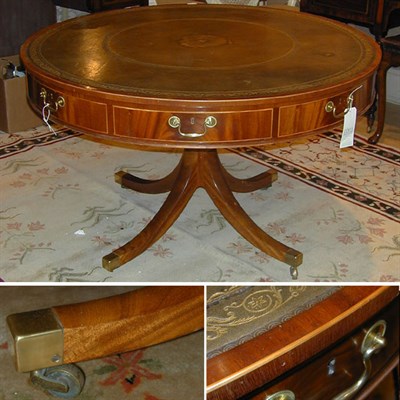 Lot 342A - George III Style Leather Inset Mahogany Drum...