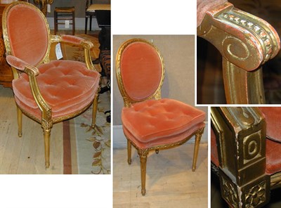 Lot 222 - Set of Eight Louis XVI Style Upholstered Gilt...