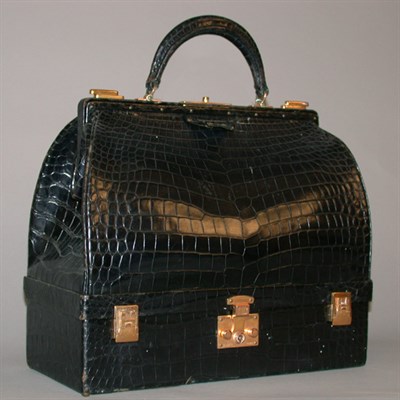 Lot 495 - Hermes Black Crocodile Bag Mallette 1950s With...