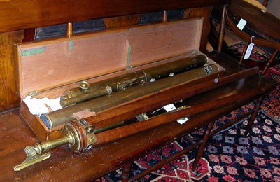 Lot 423 - English Brass Telescope Raised on a folding...