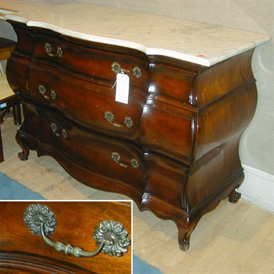 Lot 88 - Louis XV Style Marble Top Mahogany Bombe Commode