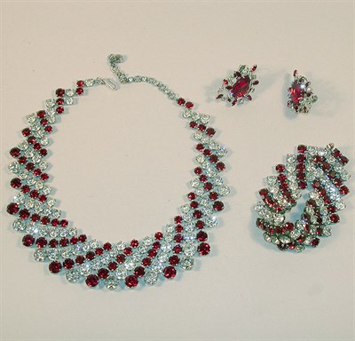 Lot 376 - Trifari Red/White Rhinestone Suite 1950s...
