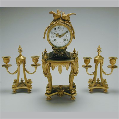 Lot 483 - Louis XVI Style Gilt-Bronze Clock Garniture...