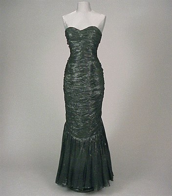 Lot 222 - Black Strapless Flounced Sheath French, 1980s...