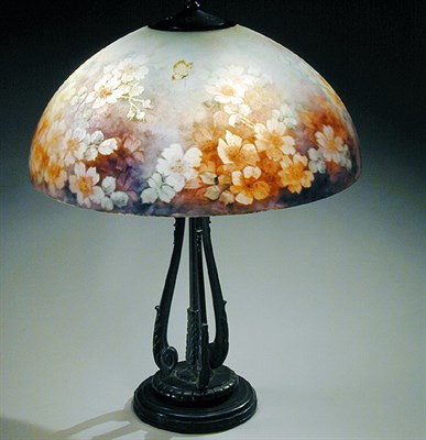 Lot 135 - Handel Reverse Painted Glass Lamp Decorated...