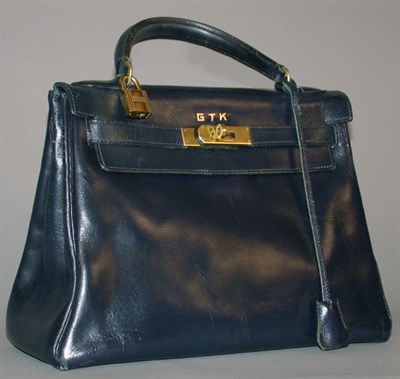 Lot 494 - Hermes Navy Calf Kelly Bag Mid 1960s With gilt-...