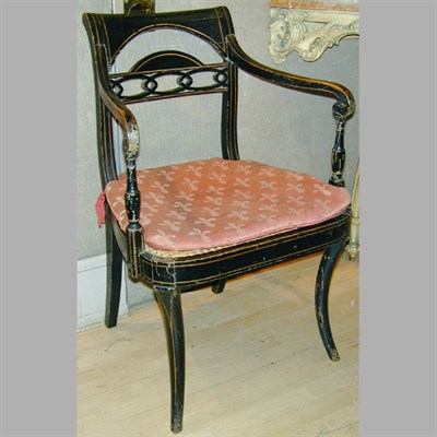 Lot 438 - Pair of Regency Painted and Parcel Gilt Armchairs