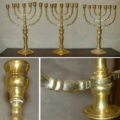 Lot 92 - Group of Three Brass Menorahs