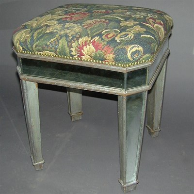 Lot 134 - Art Deco Needlepoint Upholstered Mirrored Stool