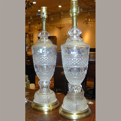 Lot 149 - Pair of Colorless Cut Glass Lamps