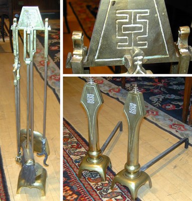 Lot 151 - Pair of Oriental Style Brass Andirons and Fire...