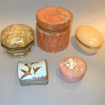 Lot 188 - Group of Five Hardstone or Ceramic Covered Boxes
