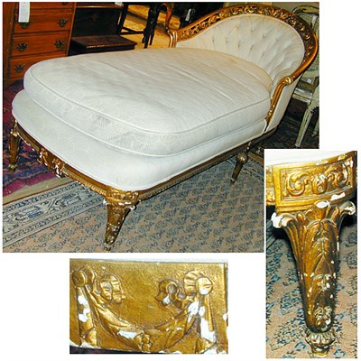 Lot 201 - Rococo Style Gilt Carved Wood Upholstered Chaise