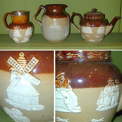 Lot 218 - Two Stoneware Pitchers and a Stoneware Teapot