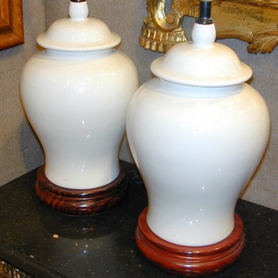 Lot 221 - Pair of Oriental Style Porcelain Lamps