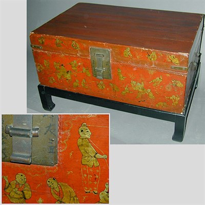 Lot 284 - Chinese Red Lacquered Chinoiserie Decorated...