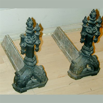 Lot 415 - Pair of Gothic Revival Cast Iron Andirons