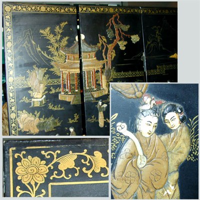 Lot 453 - Chinese Black Lacquered Hardstone Decorated...