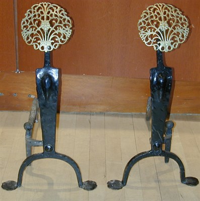 Lot 573 - Pair of American Brass and Cast Iron Andirons