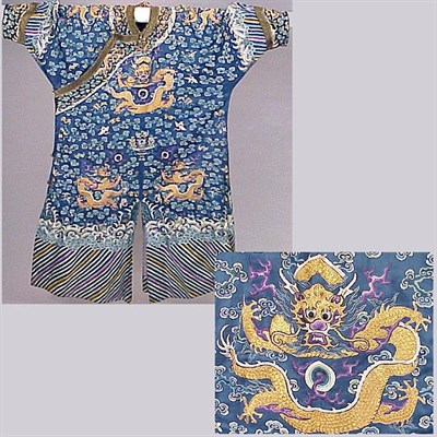 Lot 543 - Embroidered Silk Dragon Robe Chi'fu Chinese,...