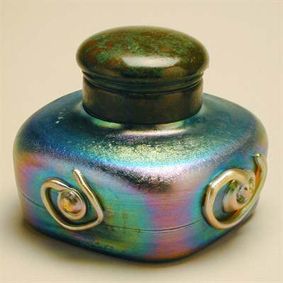 Lot 103 - Tiffany Favrile Glass and Bronze Inkwell Of...