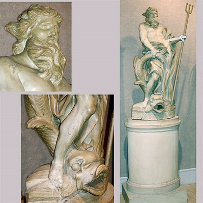 Lot 326 - Painted Carved Wood Sculpture of Neptune The...