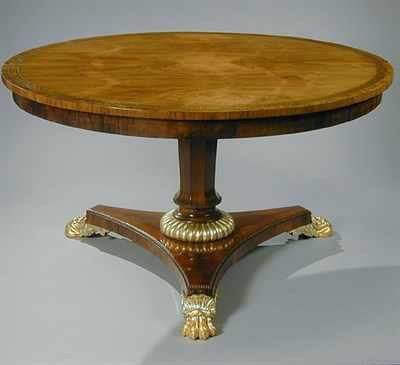 Lot 490 - Regency Style Brass Inlaid Walnut Center Table...