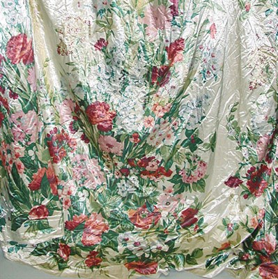 Lot 594 - Pair of Floral Printed Satin Drapes 1930s...