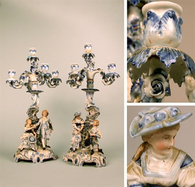 Lot 485 - Pair of German Porcelain Four-Light Candelabra...