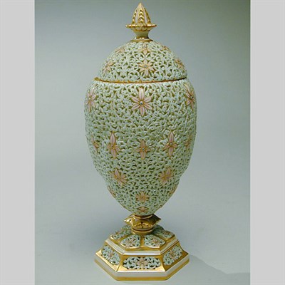 Lot 510 - Grainger & Co. Pierced Porcelain Covered Vase...